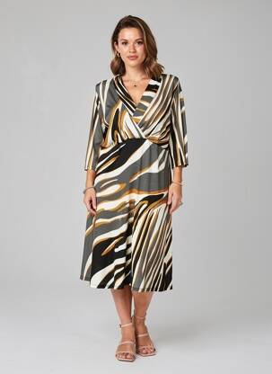 Rochie midi croială fluidă mâneci 3/4 maro DIVAS femme