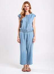 Salopetă-pantalon închidere cu nasturi pe față mâneci scurte albastru STREET ONE femme
