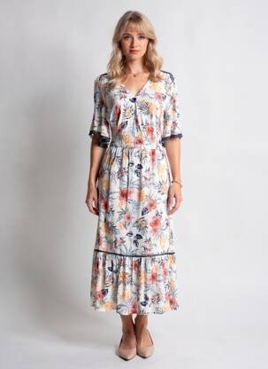 Rochie lungă mâneci scurte mâneci scurte bej AURA BY FIGURE LIBRE femeie