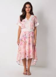 Rochie midi imprimeu floral mâneci scurte roz AURA BY FIGURE LIBRE femeie