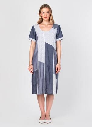 Rochie midi țesătură crep mâneci scurte albastru AURA BY FIGURE LIBRE femeie