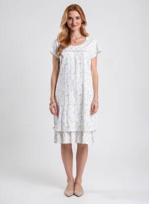 Rochie midi imprimeu fantezie mâneci scurte bej AURA BY FIGURE LIBRE femeie