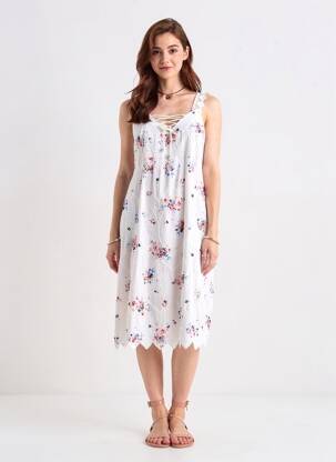 Rochie midi imprimeu floral bretele subțiri alb AURA BY FIGURE LIBRE femeie