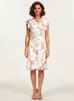 Rochie midi imprimeu floral mâneci scurte bej AURA BY FIGURE LIBRE femeie