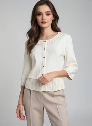 Vestă cu mâneci lungi guler rotund bej AURA BY FIGURE LIBRE femeie