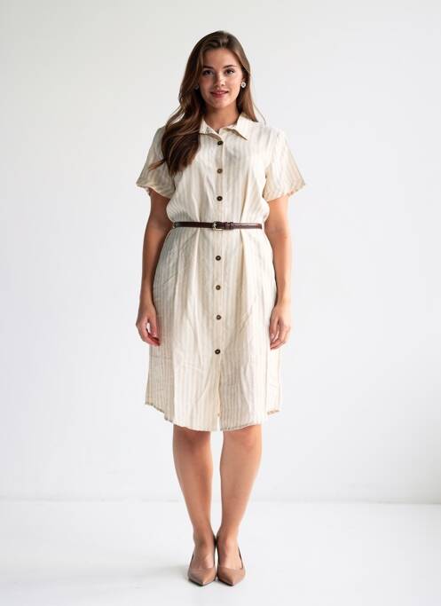Rochie midi țesătură crep mâneci scurte bej AURA BY FIGURE LIBRE femme