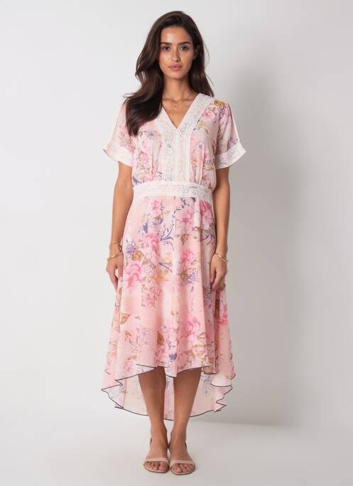 Rochie midi imprimeu floral mâneci scurte roz AURA BY FIGURE LIBRE femme