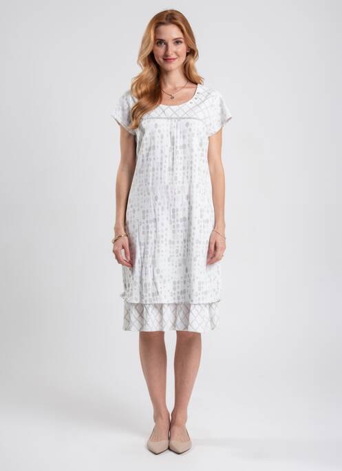 Rochie midi imprimeu fantezie mâneci scurte bej AURA BY FIGURE LIBRE femme