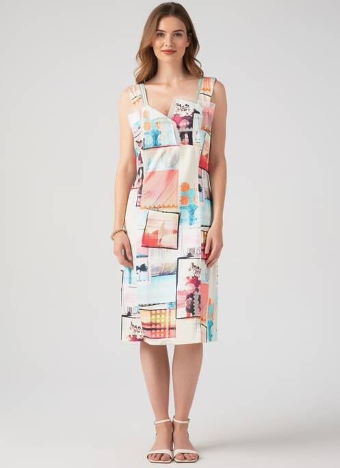 Rochie midi imprimeu fantezie fără mâneci bej QUATTRO femme