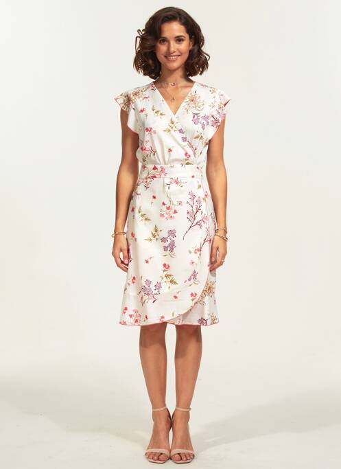 Rochie midi imprimeu floral mâneci scurte bej AURA BY FIGURE LIBRE femme
