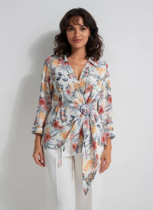 Top guler în v mâneci lungi alb AURA BY FIGURE LIBRE femme