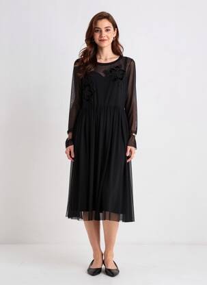 Rochie midi croială fluidă mâneci lungi negru VOODOO femeie