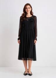 Rochie midi croială fluidă mâneci lungi negru VOODOO femme