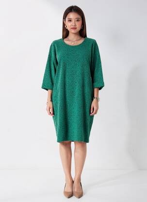 Rochie midi imprimeu fantezie mâneci lungi verde VOODOO femeie