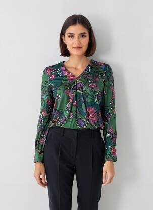 Bluză țesătură poplin mâneci lungi verde VOODOO femeie