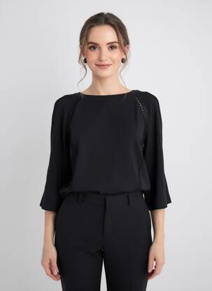 Top țesătură crep mâneci 3/4 negru VOODOO femeie