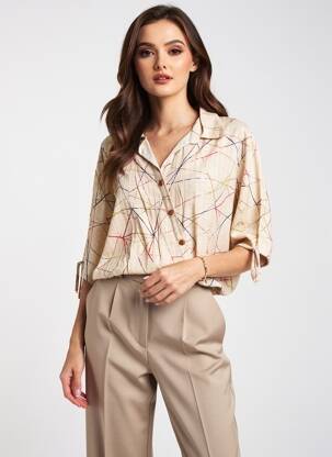 Cămașă țesătură crep mâneci 3/4 bej AURA BY FIGURE LIBRE femeie