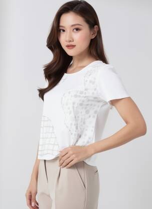 Tricou imprimeu fantezie mâneci scurte alb AURA BY FIGURE LIBRE femeie