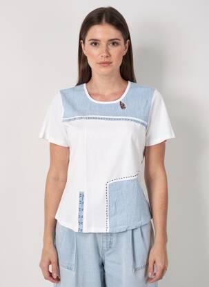 Tricou elasticitate mâneci scurte albastru AURA BY FIGURE LIBRE femeie
