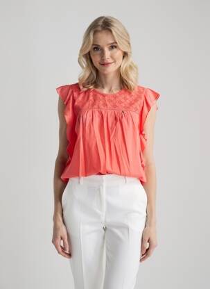Top țesătură crep mâneci scurte roz AURA BY FIGURE LIBRE femeie