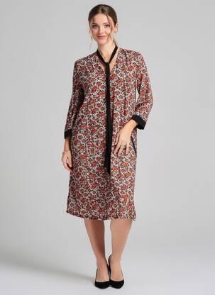 Rochie midi croială fluidă mâneci lungi portocalie VOODOO femeie