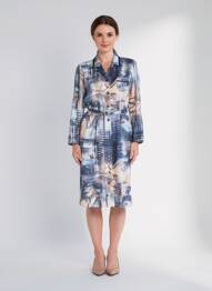Rochie midi imprimeu fantezie mâneci lungi albastru GUY DUBOUIS femeie