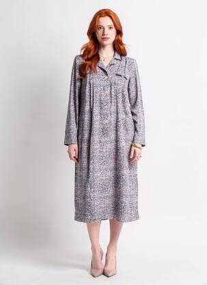 Rochie midi imprimeu fantezie mâneci lungi albastru JUMFIL femeie