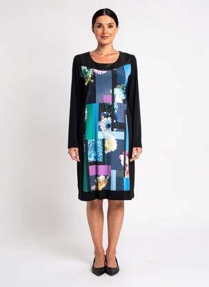 Rochie midi imprimeu fantezie mâneci lungi negru JUMFIL femeie