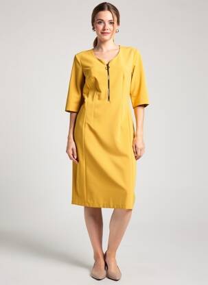 Rochie midi mâneci scurte mâneci scurte galben JUMFIL femeie