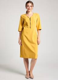 Rochie midi închidere cu fermoar la spate mâneci scurte galben JUMFIL femme