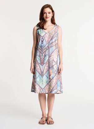 Rochie midi imprimeu fantezie fără mâneci albastru JUMFIL femeie