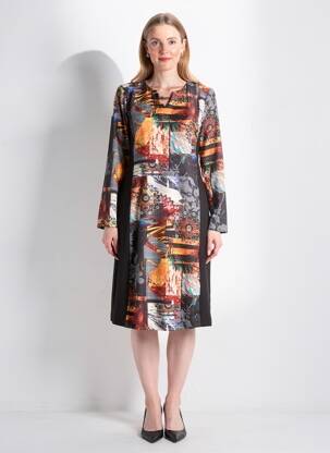 Rochie midi imprimeu fantezie mâneci lungi negru JUMFIL femeie