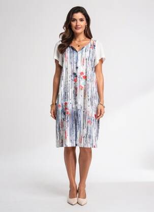 Rochie midi imprimeu fantezie mâneci scurte alb QUATTRO femeie