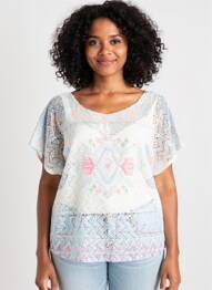 Tricou imprimeu fantezie mâneci scurte albastru C.MISSARO femme