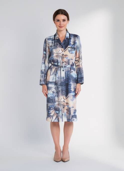 Rochie midi imprimeu fantezie mâneci lungi albastru GUY DUBOUIS femme