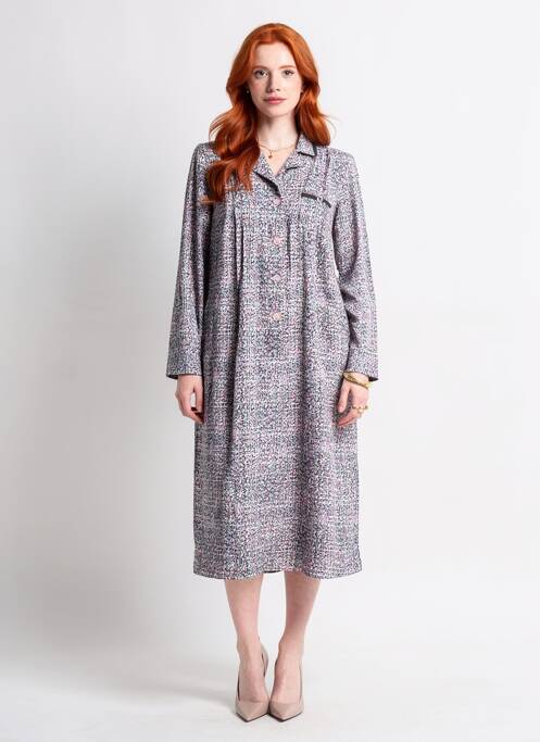 Rochie midi imprimeu fantezie mâneci lungi albastru JUMFIL femme