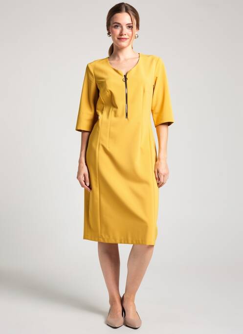 Rochie midi închidere cu fermoar la spate mâneci scurte galben JUMFIL femme