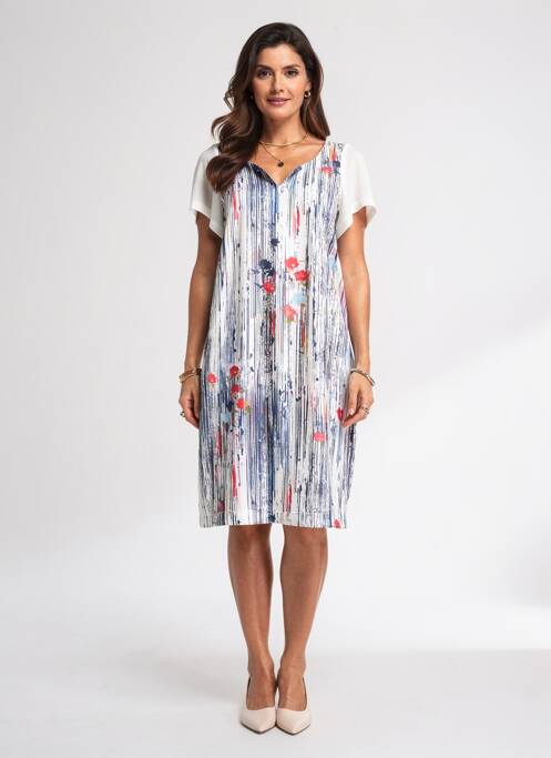 Rochie midi imprimeu fantezie mâneci scurte alb QUATTRO femme