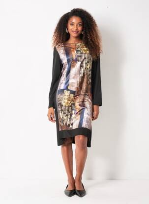 Rochie midi imprimeu fantezie mâneci lungi negru JUMFIL femeie