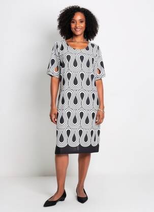 Rochie midi imprimeu fantezie mâneci scurte negru GUY DUBOUIS femeie