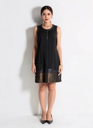 Rochie midi fără mâneci fără mâneci negru JUMFIL femeie