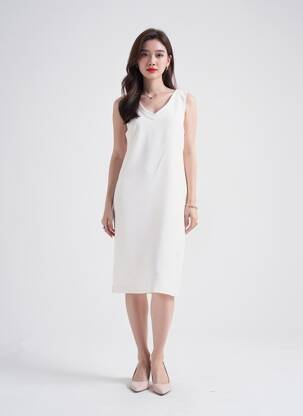 Rochie midi fără mâneci fără mâneci alb JUMFIL femeie