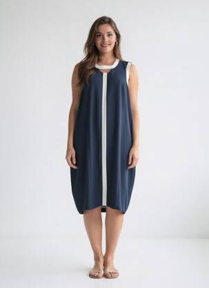 Rochie midi închidere cu fermoar la spate mâneci scurte albastru JUMFIL femeie