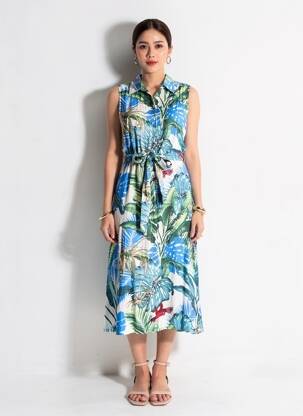 Rochie midi fără mâneci fără mâneci albastru QUATTRO femeie