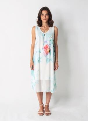 Rochie midi imprimeu floral fără mâneci albastru QUATTRO femeie