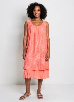Rochie midi croială fluidă fără mâneci portocalie QUATTRO femeie
