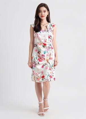 Rochie midi imprimeu floral mâneci scurte roșu QUATTRO femeie