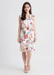 Rochie midi imprimeu floral mâneci scurte roșu QUATTRO femme