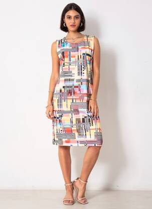 Rochie midi imprimeu fantezie fără mâneci galben QUATTRO femeie