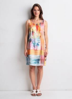 Rochie midi imprimeu fantezie fără mâneci galben QUATTRO femeie